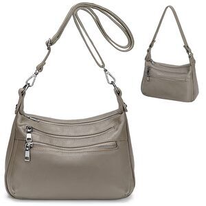 4208 Real Leather Shoulder Bag Medium Size Handbag Purse with Multiple Zip
